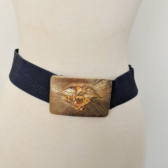 Belt Vintage Large Gold Eagle Buckle Shiny America - Picture 6 of 11